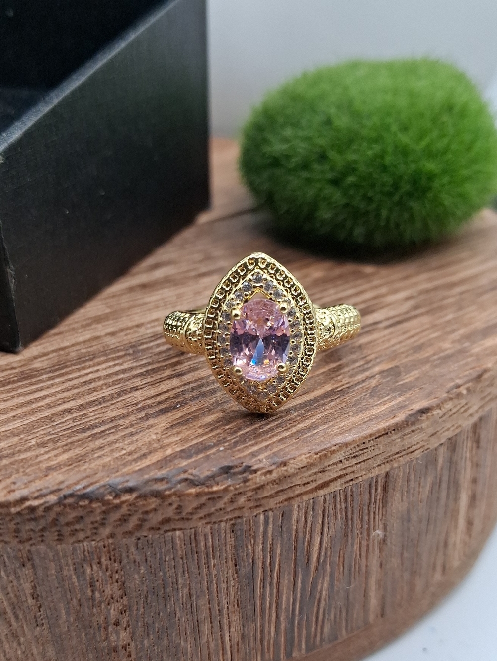 Ring with Pink Oval Crystal R835 Adjustable Band